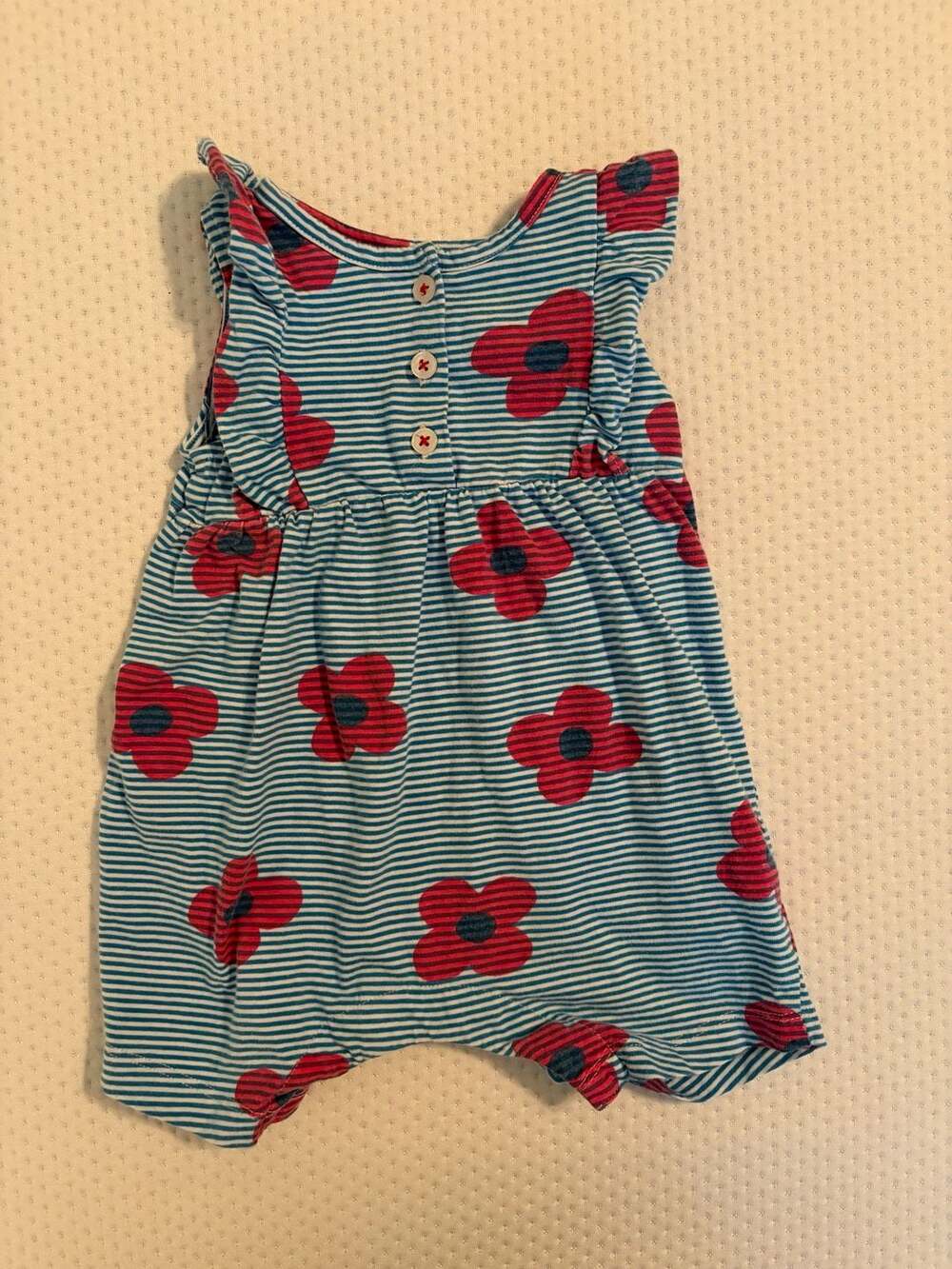 Hatley Baby Girl Blue Striped Red Floral Print Ruffle Romper 9-12 Months